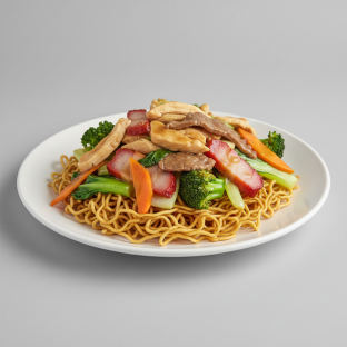 Combination Pan Fried Egg Noodles (Chicken, Beef and BBQ Pork) Combination Pan Fried Egg Noodles (Chicken, Beef and BBQ Pork)