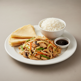 Moo Shu Chicken with Steamed Rice Dinner Moo Shu Chicken with Steamed Rice Dinner
