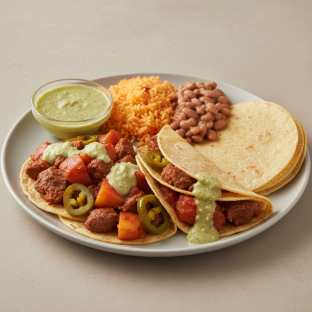 Bistec Ranchero With Green Salsa in Corn Tortilla (gluten Free) Bistec Ranchero With Green Salsa in Corn Tortilla (gluten Free)
