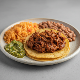 Plate Lunch — Birria With Green Salsa in Corn Tortilla (gluten Free) Plate Lunch — Birria With Green Salsa in Corn Tortilla (gluten Free)