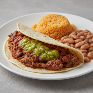 Plate Lunch — Birria With Green Salsa in Flour Tortilla Plate Lunch — Birria With Green Salsa in Flour Tortilla