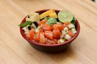 Salmon Poke Bento With Seaweed Salad and Crab Salad