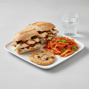 Chicken Provencal Sandwich Sandwich, Tomato Basil Penne, Cookie, Water Chicken Provencal Sandwich Sandwich, Tomato Basil Penne, Cookie, Water