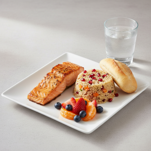Asian Salmon, Quinoa, Fruit, Water Asian Salmon, Quinoa, Fruit, Water