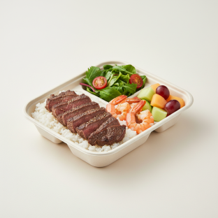 Steamed Rice Ribeye and Shrimp Bento Box Steamed Rice Ribeye and Shrimp Bento Box