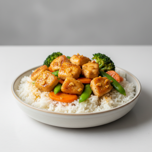 Steamed Rice Garlic Butter Chicken Bowl with Veggies Steamed Rice Garlic Butter Chicken Bowl with Veggies
