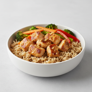 Brown Rice Garlic Butter Chicken Bowl with Veggies Brown Rice Garlic Butter Chicken Bowl with Veggies