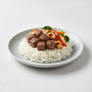 Steamed Rice Steak and Chicken Bowl with Veggies Steamed Rice Steak and Chicken Bowl with Veggies