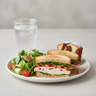 Turkey Sandwich with House Salad, Poundcake, Water Turkey Sandwich with House Salad, Poundcake, Water