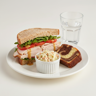Turkey Sandwich with Coleslaw, Poundcake, Water Turkey Sandwich with Coleslaw, Poundcake, Water