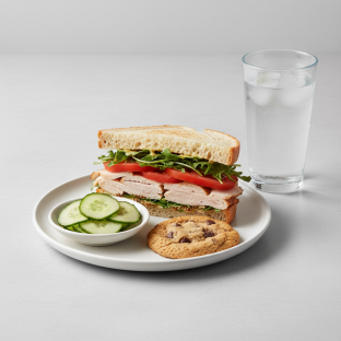 Turkey Sandwich with Cucumber Salad, Cookie, Water Turkey Sandwich with Cucumber Salad, Cookie, Water