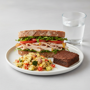 Turkey Sandwich with Couscous, Eli's Brownie, Water Turkey Sandwich with Couscous, Eli's Brownie, Water