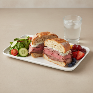 Roast Beef Sandwich, House Salad, Fruit, Water Roast Beef Sandwich, House Salad, Fruit, Water