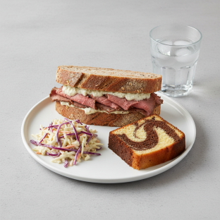 Roast Beef Sandwich, Coleslaw, Poundcake, Water Roast Beef Sandwich, Coleslaw, Poundcake, Water