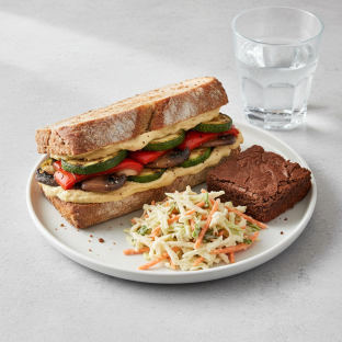 Grilled Vegetable and Hummus Sandwich, Coleslaw, Eli's Brownie, Water Grilled Vegetable and Hummus Sandwich, Coleslaw, Eli's Brownie, Water