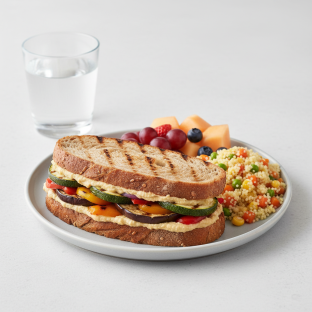 Grilled Vegetable and Hummus Sandwich, Couscous, Fruit, Water Grilled Vegetable and Hummus Sandwich, Couscous, Fruit, Water