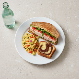 Turkey Sandwich with Couscous, Poundcake, Sparkling Water Turkey Sandwich with Couscous, Poundcake, Sparkling Water