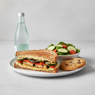 Grilled Vegetable Sandwich, House Salad, Cookie, Sparkling Water Grilled Vegetable Sandwich, House Salad, Cookie, Sparkling Water