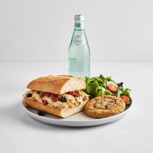 Chicken Provencal Sandwich, House Salad, Cookie, Sparkling Water Chicken Provencal Sandwich, House Salad, Cookie, Sparkling Water