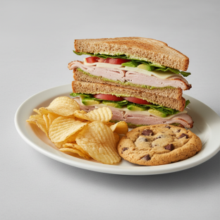 Turkey Sandwich with Chips and a Cookie Turkey Sandwich with Chips and a Cookie