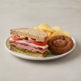 Classic Black Forest Ham Sandwich with Chips and a Cookie Classic Black Forest Ham Sandwich with Chips and a Cookie