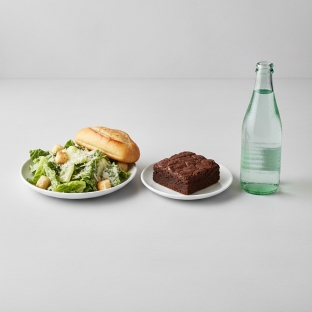 Caesar House Salad, Brownie, Sparkling Water Caesar House Salad, Brownie, Sparkling Water