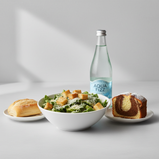 Caesar House Salad, Poundcake, Sparkling Water Caesar House Salad, Poundcake, Sparkling Water