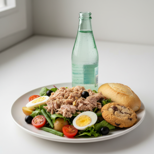 Tuna Nicoise House Salad, Cookie, Sparkling Water Tuna Nicoise House Salad, Cookie, Sparkling Water