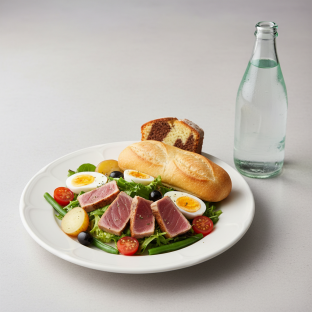 Tuna Nicoise House Salad, Poundcake, Sparkling Water Tuna Nicoise House Salad, Poundcake, Sparkling Water