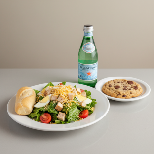 Chef House Salad, Chocolate Chip Cookie, Sparkling Water Chef House Salad, Chocolate Chip Cookie, Sparkling Water