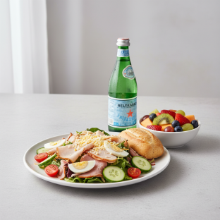 Chef House Salad, Fruit, Sparkling Water Chef House Salad, Fruit, Sparkling Water
