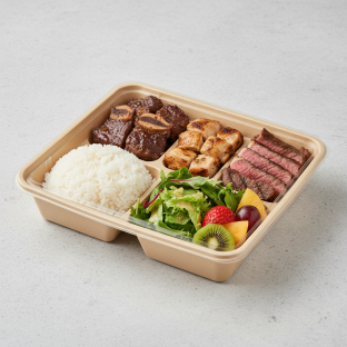 Steamed Rice Short Rib, Chicken, and Ribeye Bento Box Steamed Rice Short Rib, Chicken, and Ribeye Bento Box