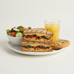 Grilled Vegetable Sandwich, House Salad, Cookie, Orange Juice Grilled Vegetable Sandwich, House Salad, Cookie, Orange Juice