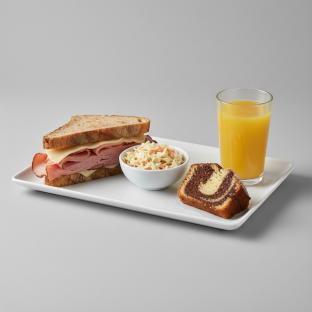 Ham and Cheese Sandwich, Coleslaw, Poundcake, Orange Juice Ham and Cheese Sandwich, Coleslaw, Poundcake, Orange Juice