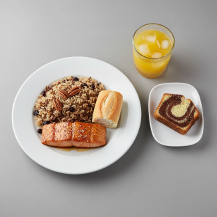 Asian Salmon, Wild Rice with Pecans, Poundcake, Orange Juice Asian Salmon, Wild Rice with Pecans, Poundcake, Orange Juice