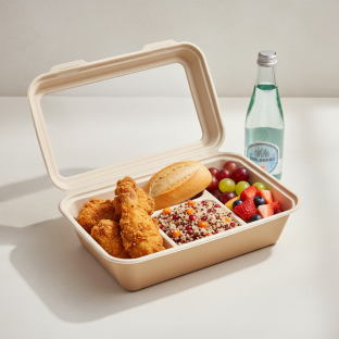 Fried Chicken, Quinoa, Fruit, Sparkling Water Fried Chicken, Quinoa, Fruit, Sparkling Water