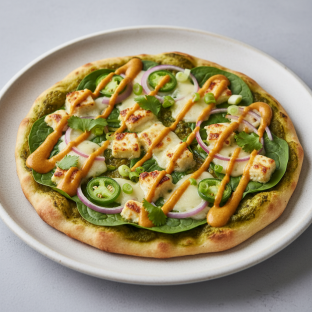 Achari Pesto Paneer Naan Pizza