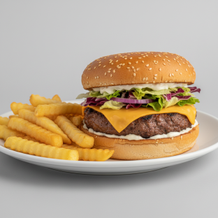 Handcrafted Beef Burger with Fries Handcrafted Beef Burger with Fries