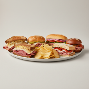 5 Assorted Pastrami Sandwiches and Chips Set 5 Assorted Pastrami Sandwiches and Chips Set