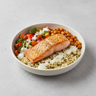 Golden Coast Salmon Bowl - Rice Golden Coast Salmon Bowl - Rice
