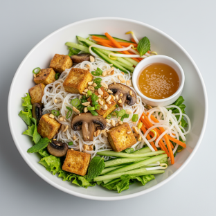 Bun Noodle Salad - Gluten-Free Tofu and Mushroom Bun Noodle Salad - Gluten-Free Tofu and Mushroom