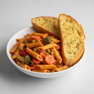Vegetable Pasta with Garlic Bread Vegetable Pasta with Garlic Bread