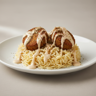 Falafel on Rice with Tahini Sauce Falafel on Rice with Tahini Sauce