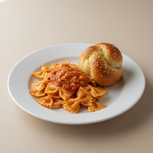 Bow Tie With Arrabiata and Garlic Knot