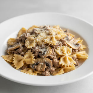 Bow Tie With Beef, Mushroom and Parmesan