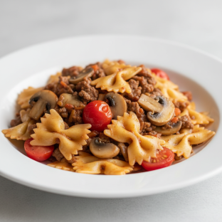 Bow Tie With Beef, Mushroom and Tomatoes