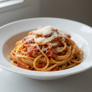 Spaghetti With Amatriciana and Parmesan