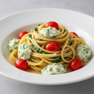 Spaghetti With Spinach Ricotta and Tomatoes