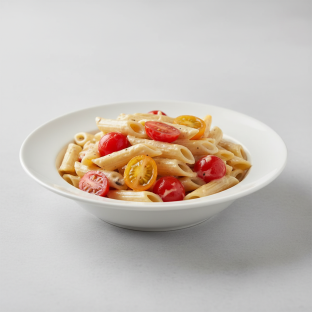 Gluten Free Penne With Alfredo and Cherry Tomatoes