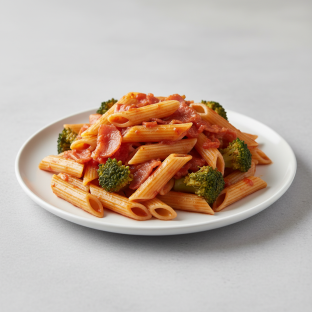 Gluten Free Penne With Amatriciana and Broccoli